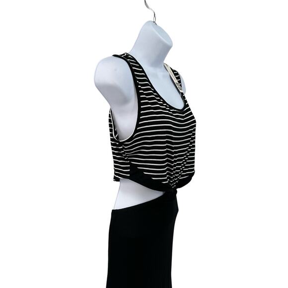LeShop Maxi Striped Top Solid Skirt Black/White L Stretchy Waist Sleeveless Crew - Picture 5 of 12